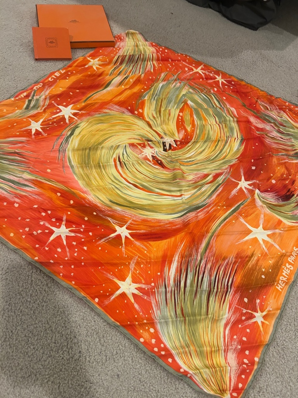 Hermes Orange, Yellow & Green Silk Scarf